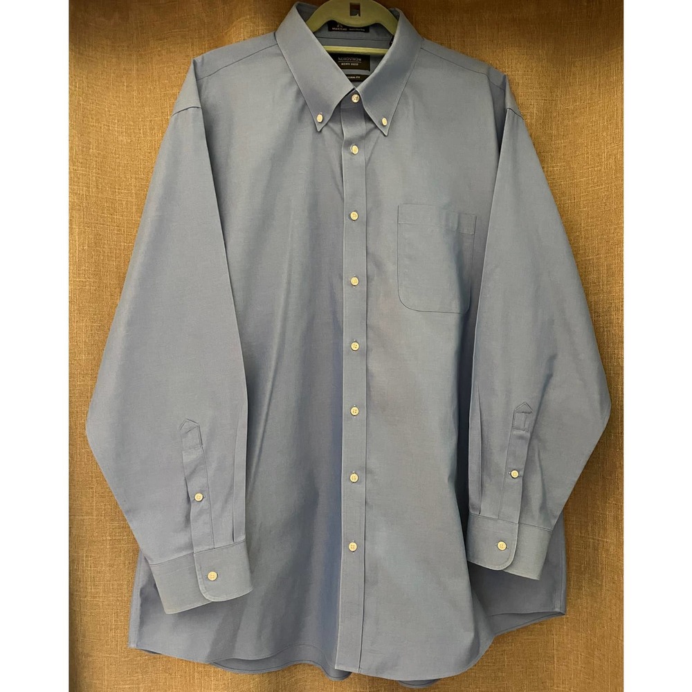 JOHN W NORDSTROM Solid French Blue Herringbone Cotton Dress Shirt. Size 17/34.